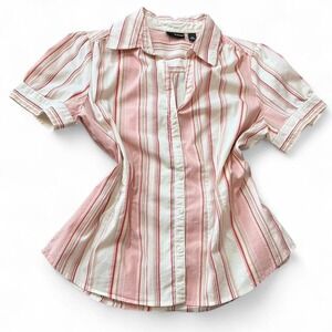 Y2K ANA Pink Striped Button Down Top, Women's Size PM